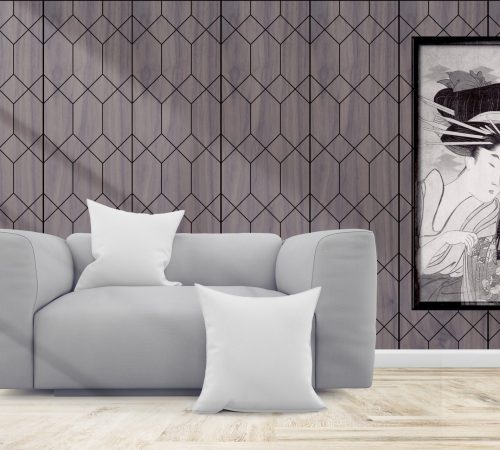 Pink chair and a plant against a wall mockup