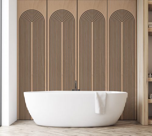 Bathroom with closet and white wall